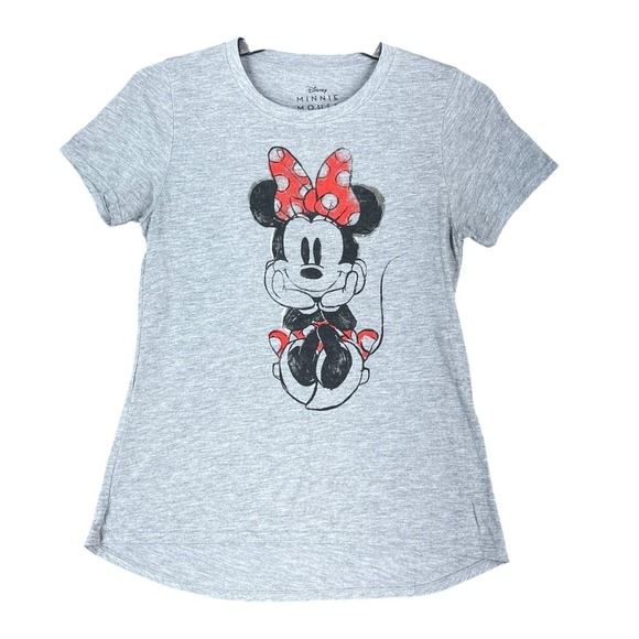 Disney Tops - Disney Minnie Mouse Graphic Tee Shirt Gray Red Polka Dot Bow Sketch Art M Womens
